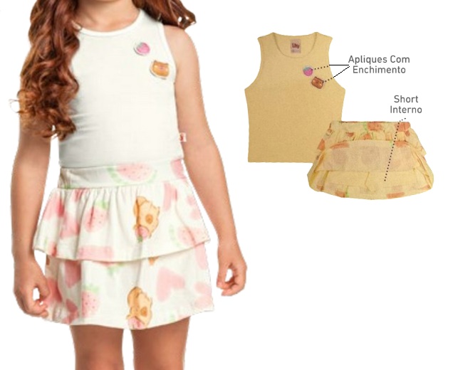 Conjunto Livy Infantil Feminino Regata Cotton Saia