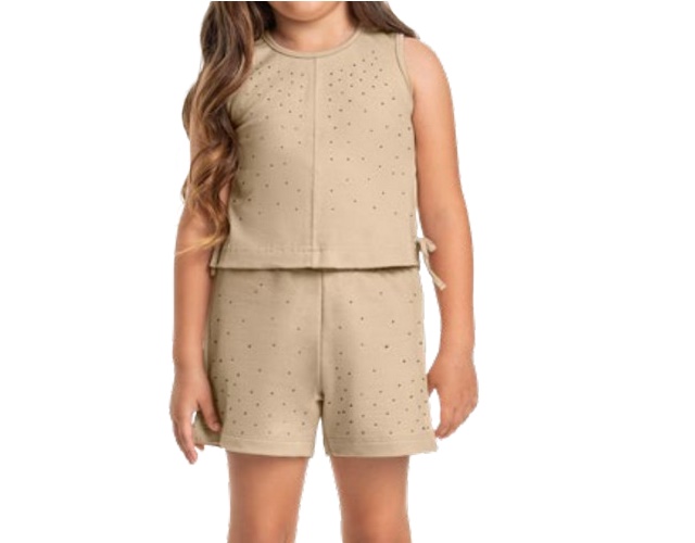 Conjunto Livy Infantil Feminino Regata Cotton Strass Short