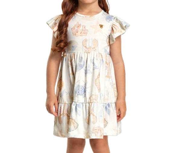 Vestido Livy Infantil Manga Japonesa Malha Estampado