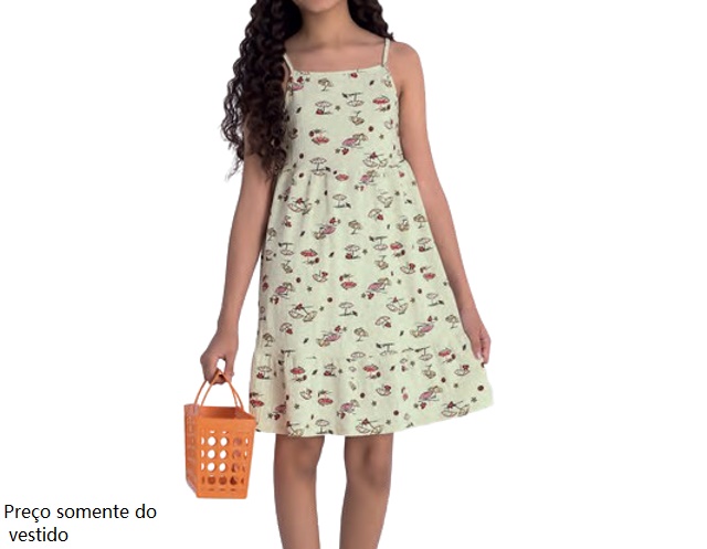 Vestido Duduka Juvenil Alça Cotton Ana Ruga Estampado