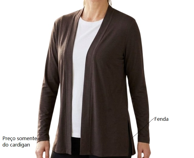 Cardigan Juventude Adulto Feminino Manga Longa Viscolycra Fenda Lateral