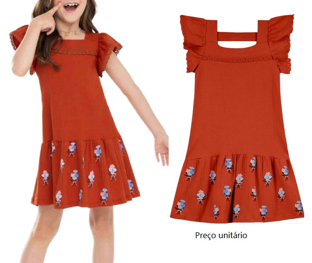 Vestido Lecimar Infantil Manga Japonesa Cotton Canelada