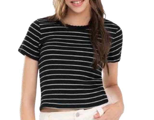 Blusa Lecimar Juvenil Feminina Manga Curta Malha Canelada Listrada