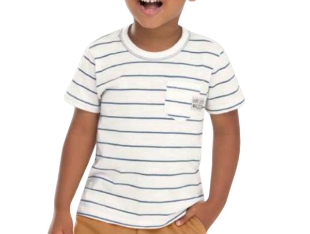 Camiseta Lecimar Primeiros Passos Masculina Manga Curta Malha Listrada Bols