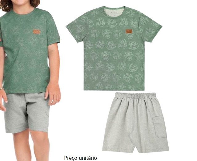 Conjunto Lecimar Infantil Masculino Manga Curta Malha Estampado