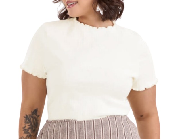 Blusa Lecimar Adulto Extra Grande Feminina Manga Curta Malha Canelada Trabalhad
