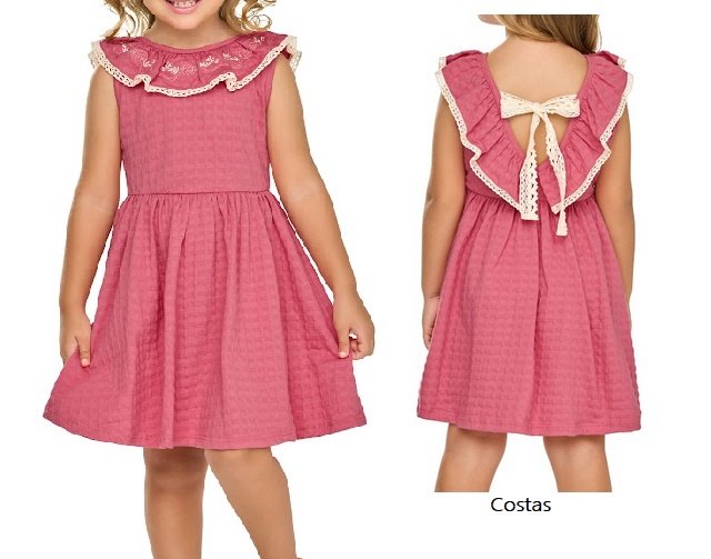 Vestido Angero Infantil Regata Malha Trabalhada Bordado