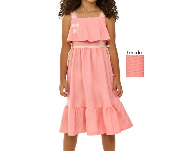 Vestido Angero Juvenil Regata Linho Trabalhado Bordado
