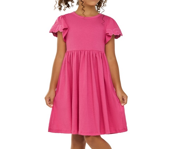 Vestido Angero Infantil Manga Curta Malha Trabalhada Bordado