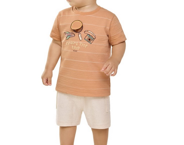 Conjunto Angero Primeiros Passos Masculino Manga Curta Malha Trabalhada