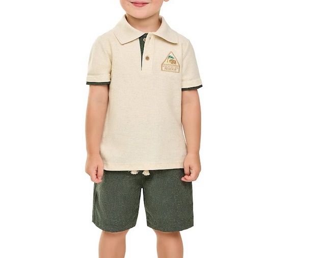 Conjunto Angero Primeiros Passos Masculino Manga Curta Malha Gola Polo