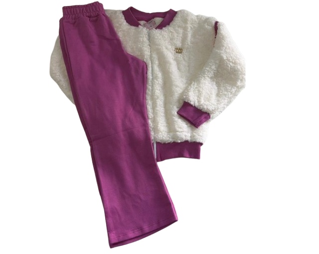 Conjunto Ninafashion Infantil Feminino Sherpa Wide Leg
