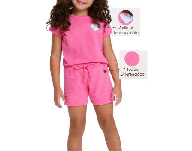 Conjunto Viston Infantil Feminino Manga Curta Malha Quadriculada Sho