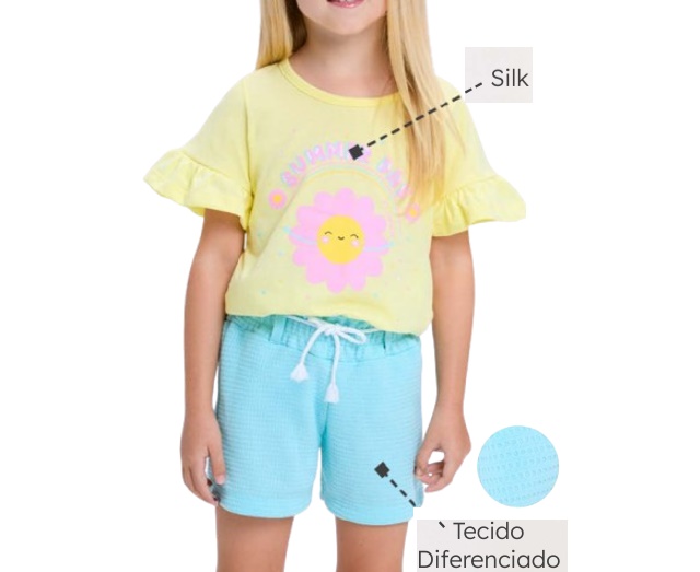 Conjunto Viston Infantil Feminino Manga Curta Malha Short