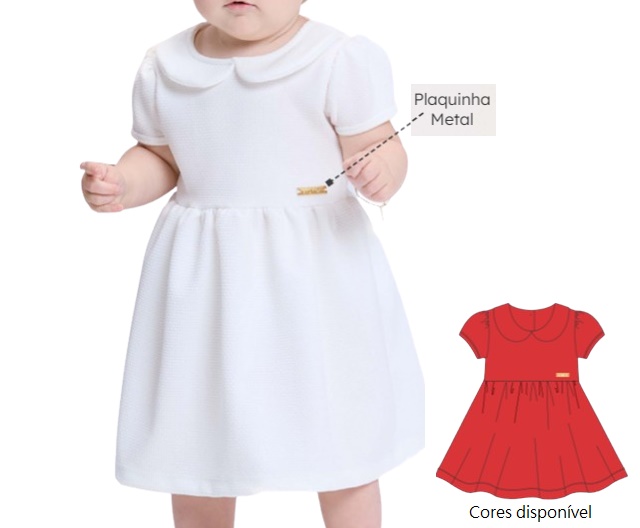 Vestido Viston Bebe Manga Curta Jacquard Gola Boneca