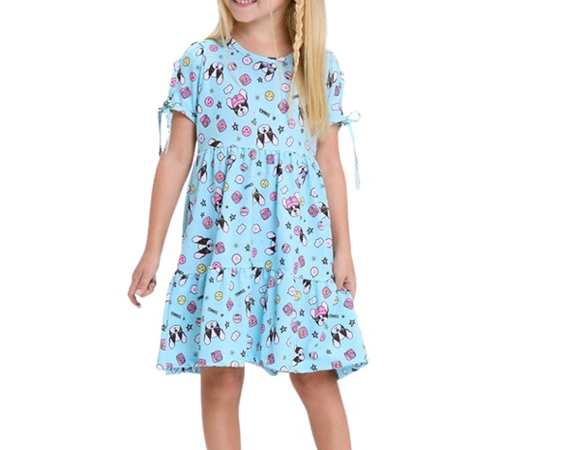 Vestido Viston Infantil Manga Curta Poliéster Estampado