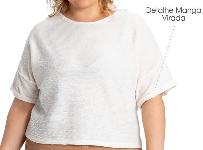 Blusa Trin Adulto Extra Grande Feminina Manga Curta Anarruga Cropped