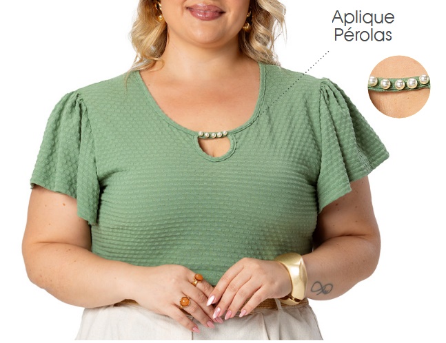 Blusa Trin Adulto Extra Grande Feminina Manga Curta  malha Ana Bola