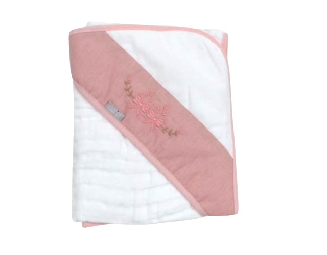 Toalha-fralda Minasrey Bebe Feminina Bordado 3camadas Capu