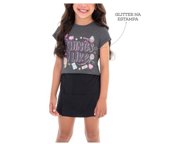 Conjunto Jaki Infantil Feminino Manga Curta Viscolycra Short-saia