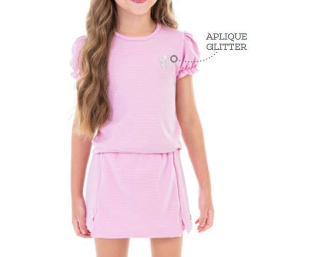 Conjunto Jaki Infantil Feminino Manga Curta Malha Poá Short-saia