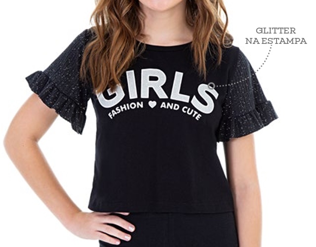 Blusa Jaki Juvenil Feminina Manga Curta Malha Cropped