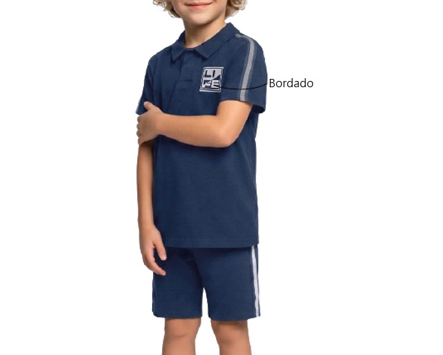 Conjunto Ninoking Infantil Masculino Manga Curta Malha Gola Polo