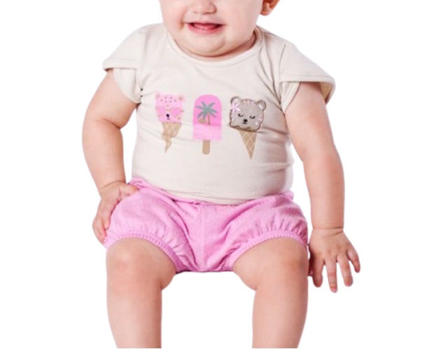 Conjunto Minhaflor Bebe Feminino Manga Curta Cotton Short