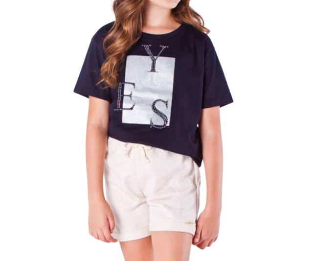 Conjunto Minhaflor Juvenil Feminino Manga Curta Malha Short