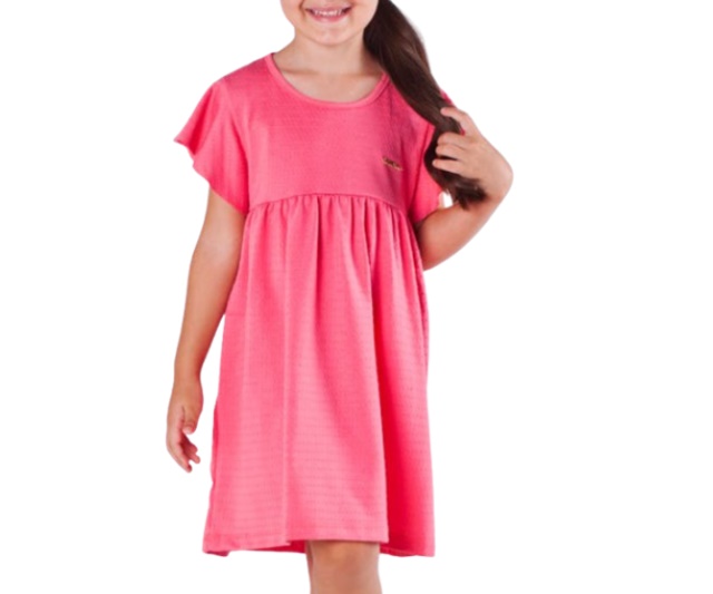 Vestido Minhaflor Infantil Feminino Manga Curta Malha Trabalhada