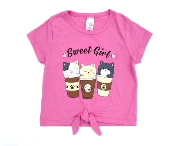 Blusa Shumakids Infantil Feminina Manga Curta Malha Cropped