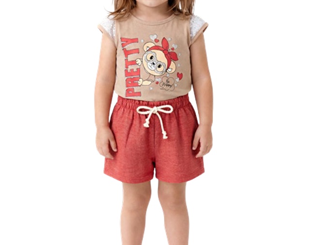 Conjunto Wilbertex Primeiros Passos Feminino Manga Curta Malha Tule Sho
