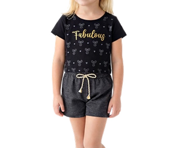 Conjunto Wilbertex Infantil Feminino Manga Curta Malha Short