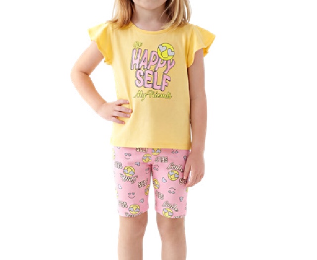 Conjunto Wkids Infantil Feminino Manga Curta Malha Bermuda