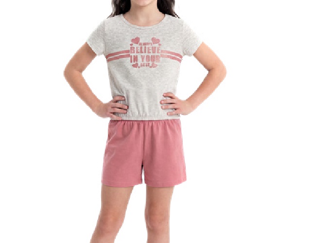 Conjunto Wkids Juvenil Feminino Manga Curta Malha Short
