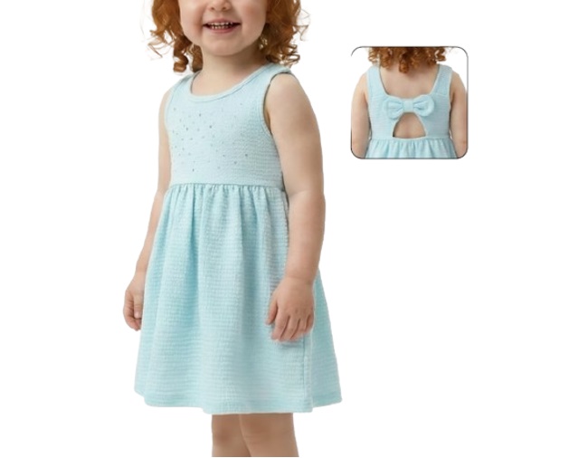 Vestido Dila Primeiros Passos Regata Cotton Anarruga Strass