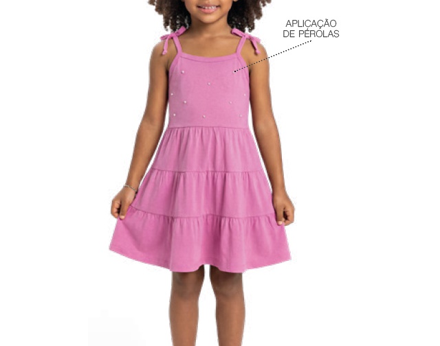 Vestido Bichobagunça Infantil Alça Malha Pérolas