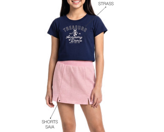 Conjunto Bichobagunça Juvenil Feminino Manga Curta Malha Short-saia