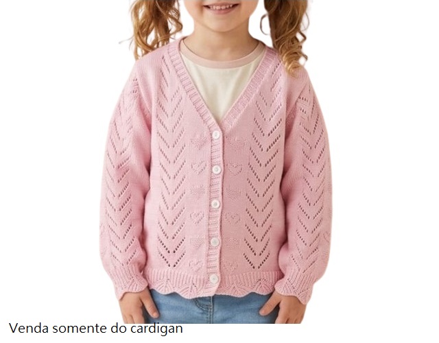 Cardigan Zidara Infantil Feminino Lã/Acrílico Trabalhado