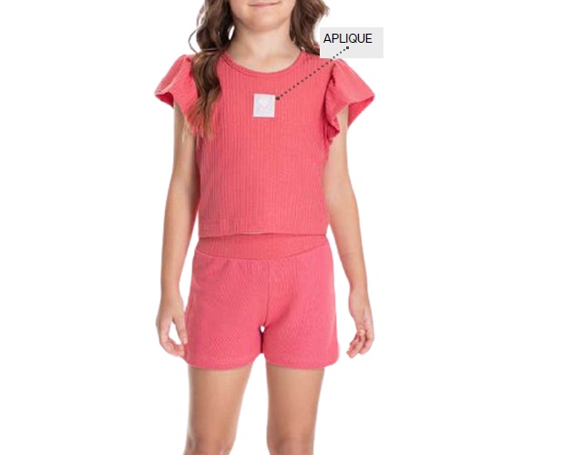 Conjunto Pimentinha Infantil Feminino Manga Curta Malha Canelada Short