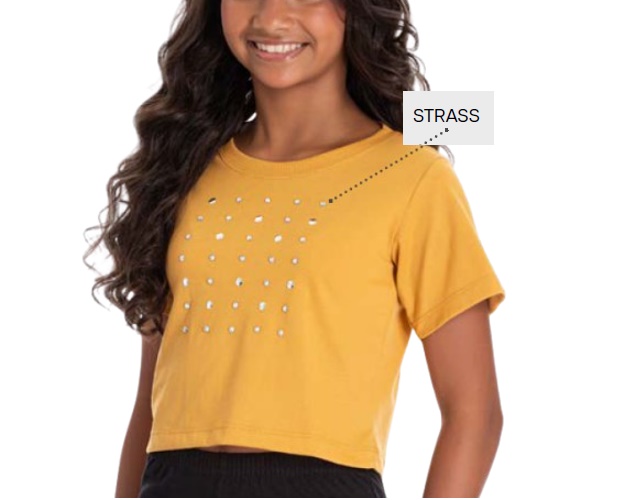 Blusa Pk Juvenil Feminina Manga Curta Malha Cropped Aplique