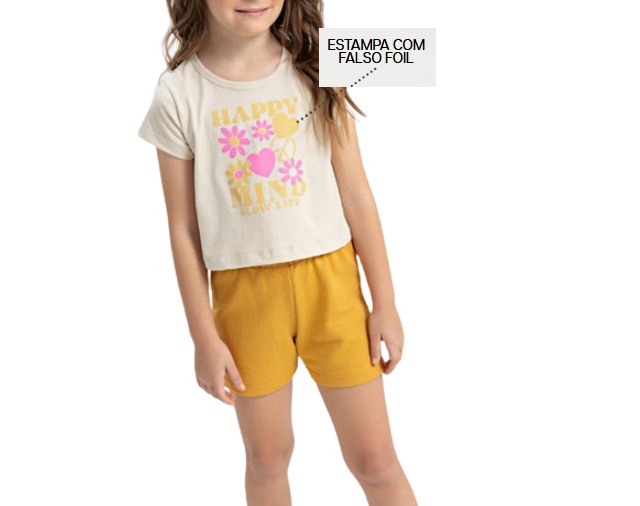 Conjunto Fashionk Infantil Feminino Manga Curta Malha Short