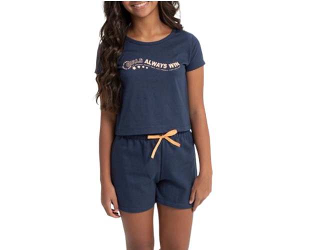 Conjunto Fashionk Juvenil Feminino Manga Curta Malha Cropped Short