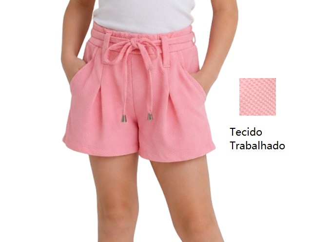 Short Rose Infantil Feminino Poliéster Trabalhado 2bolsos