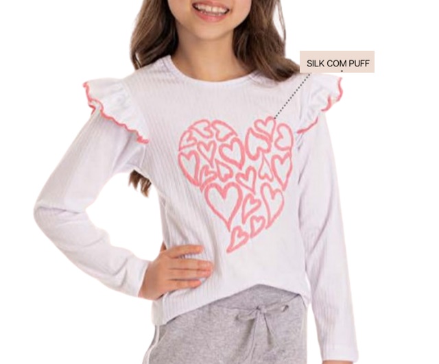 Blusa Pimentinha Infantil Feminina Manga Longa Malha Canelada