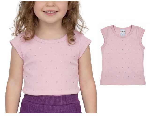 Blusa Fantoni Primeiros Passos Feminina Manga Japonesa Malha Strass