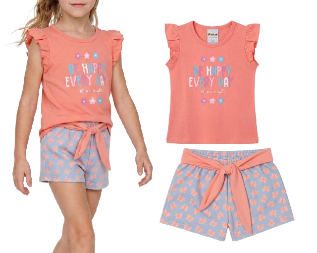 Conjunto Fantoni Infantil Feminino Manga Japonesa Malha Short