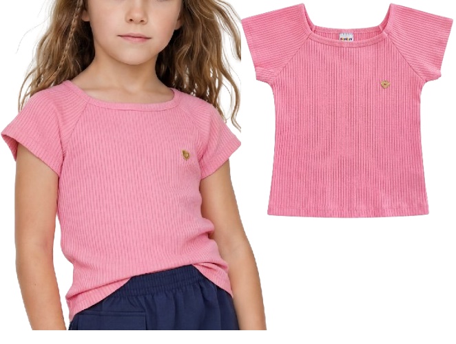 Blusa Fantoni Infantil Feminina Manga Curta Ribana Canelada