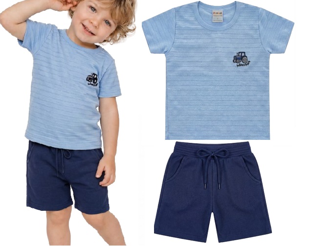 Conjunto Fantoni Primeiros Passos Masculino Manga Curta Malha Trabalhad