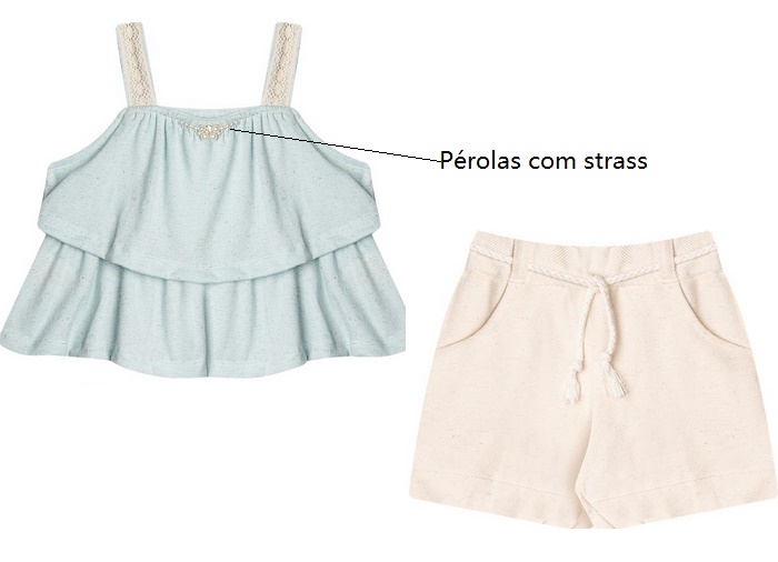 Conjunto Randa Infantil Feminino Regata Malha Linho Short
